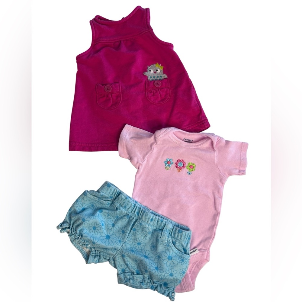 Lot of 3 newborn baby girl summer clothes jumper onesie & shorts